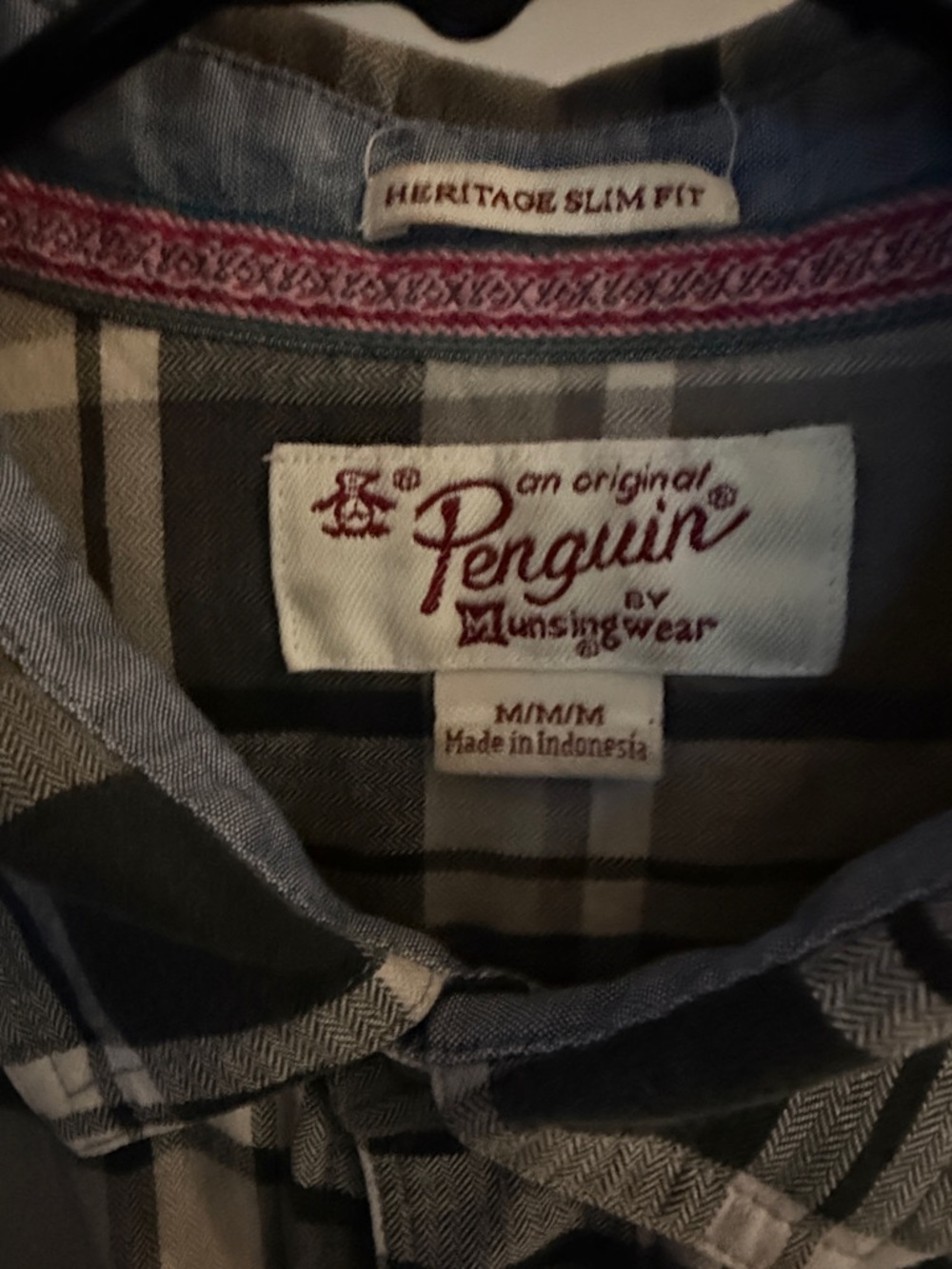 Original Penguin Plaid Button-Up Shirt in Gray, Black & Cream
